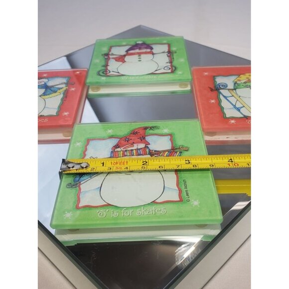 Snowmen Christmas Square Ceramic Coasters - Set of 4 - Picture 9 of 9
